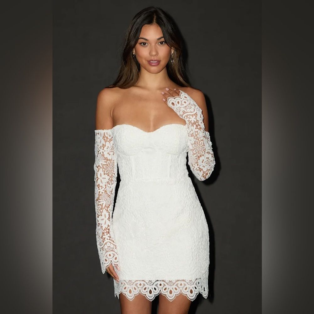 Lulus Aalia White Crochet Lace Off-The-Shoulder Mini Dress